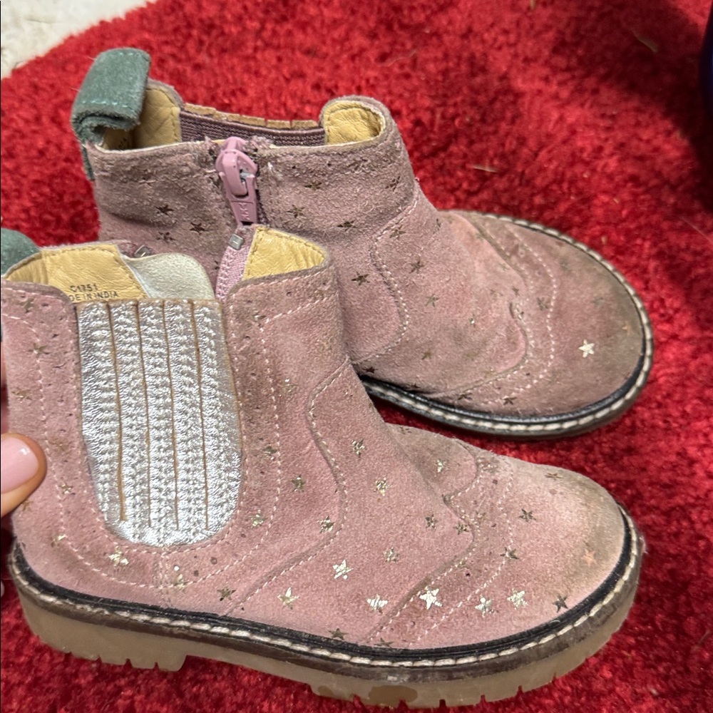 Mini Boden size 24 Pink Star Patterned Ankle Boots